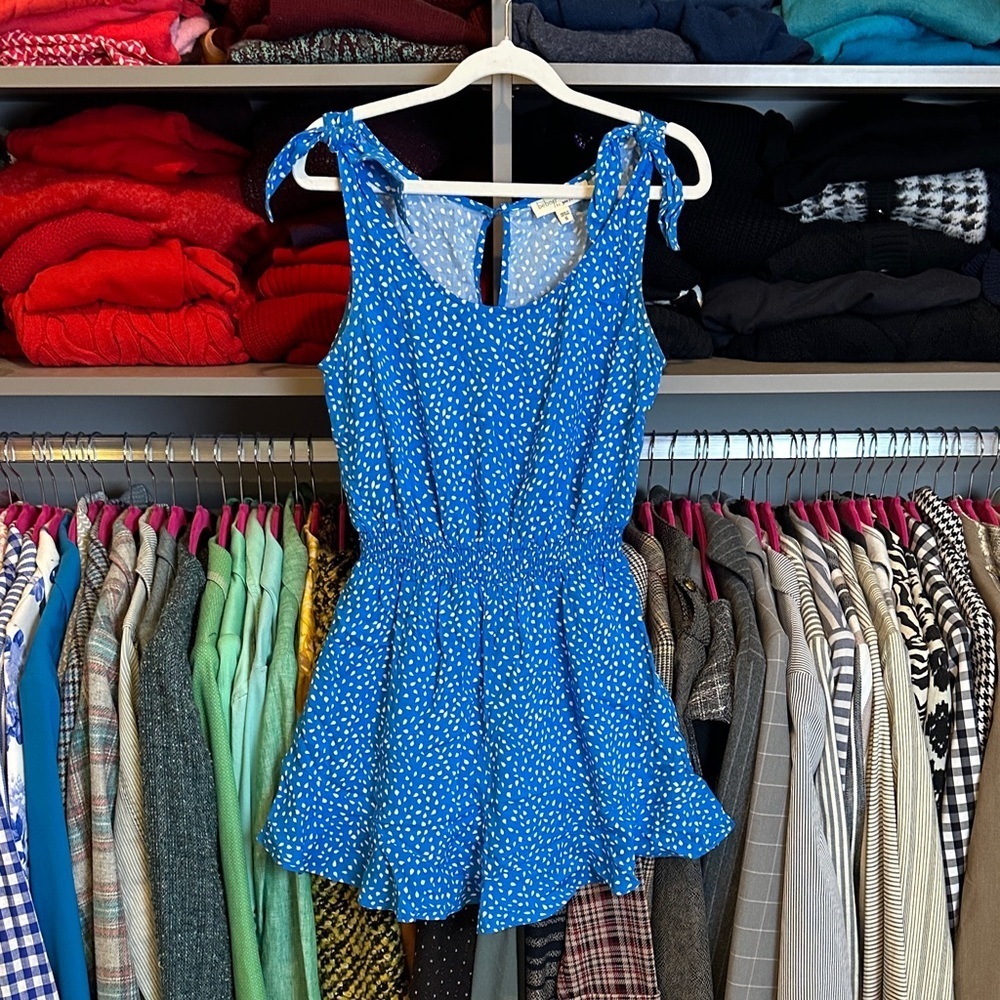BeBop blue/white print sleeveless elastic waistband romper size S